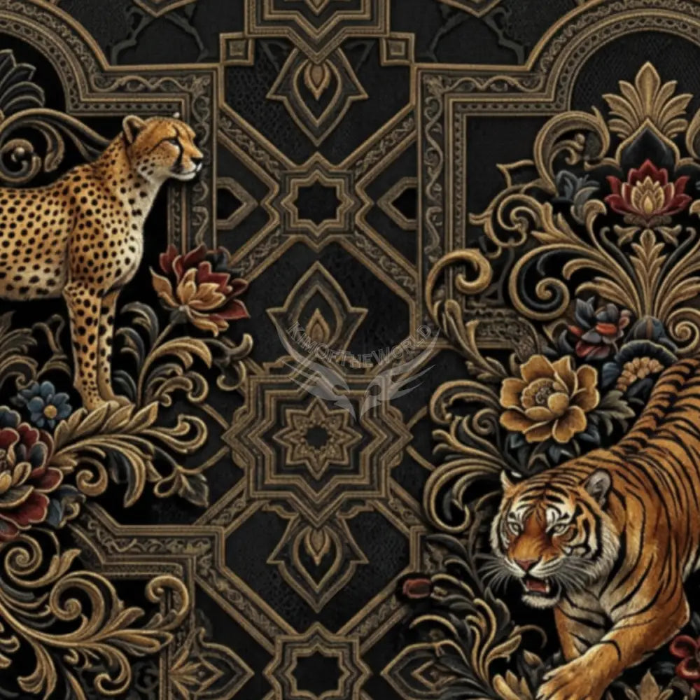 3D Gold Tiger and Leopard Unpasted Mural Wallpaper 144’’x100’’ 144’’x100’’ Wall Coverings