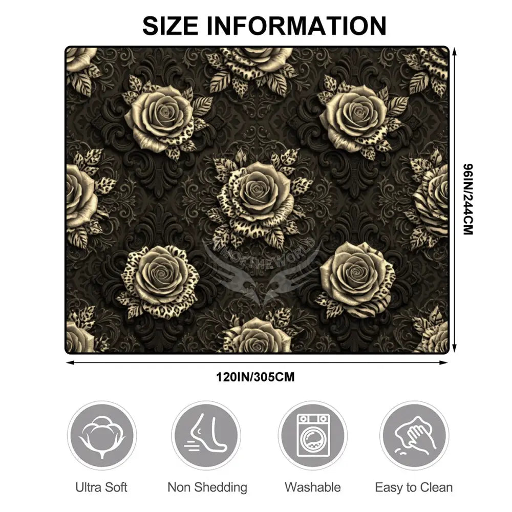 3D Gold Tones Roses with Animal Print Foilage Large Area Rug Floor Carpet 10x8 120’’x96’’ Rugs & Mats
