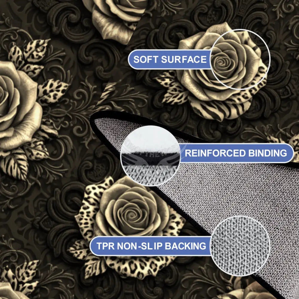3D Gold Tones Roses with Animal Print Foilage Large Area Rug Floor Carpet 10x8 120’’x96’’ Rugs & Mats