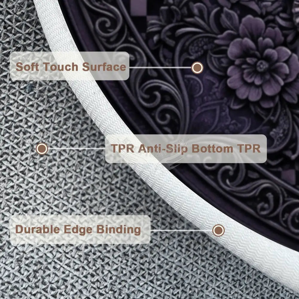 3D Gothic Bejeweled Black Spiked Crescent Moon Soft Round Area Rug with White Border Rugs & Mats