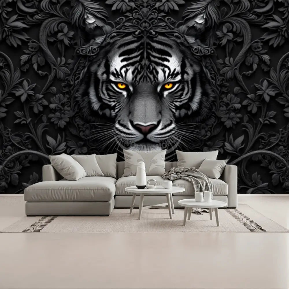 3D Gothic Black & White Tiger Unpasted Mural Wallpaper 144’’x100’’ - 144’’x100’’ - Wall Coverings