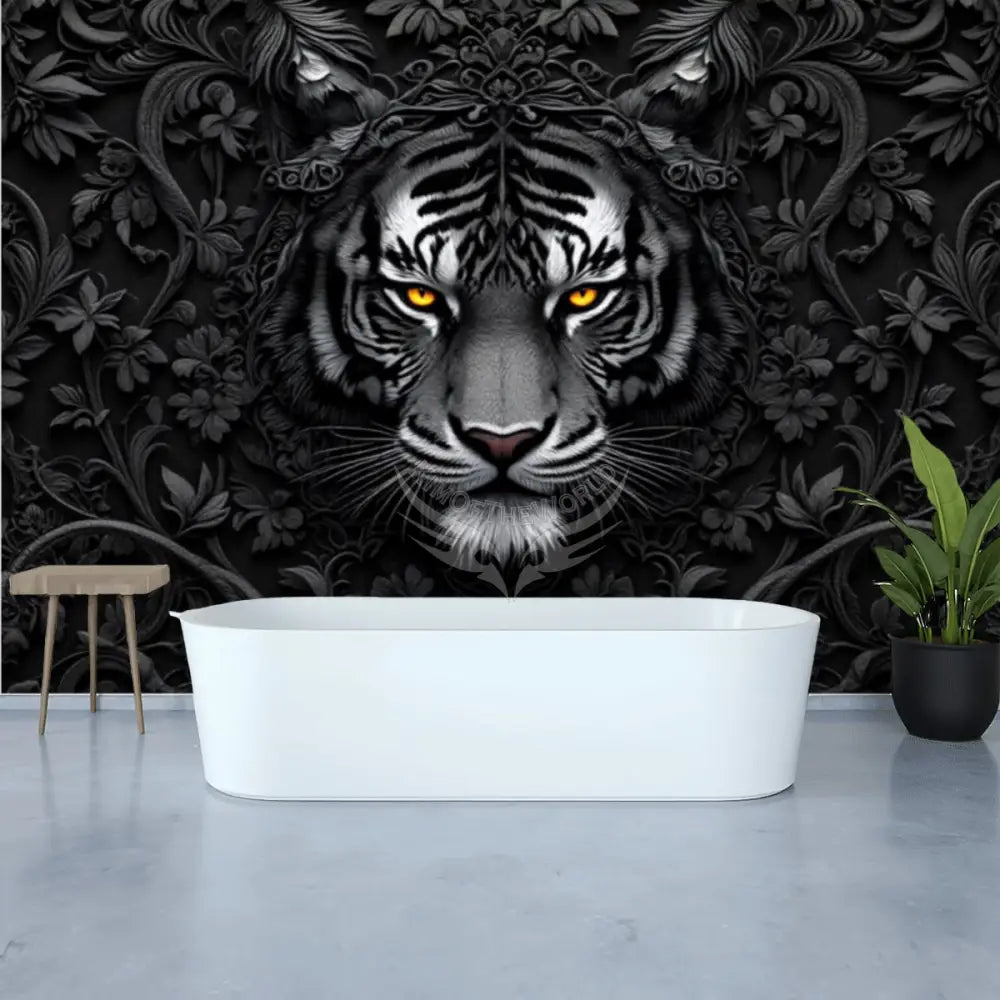 3D Gothic Black & White Tiger Unpasted Mural Wallpaper 144’’x100’’ - 144’’x100’’ - Wall Coverings