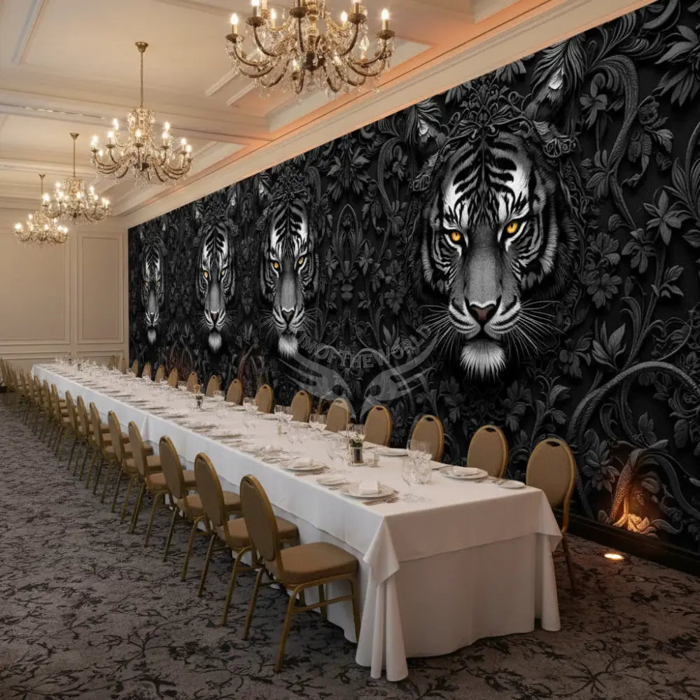 3D Gothic Black & White Tiger Unpasted Mural Wallpaper 144’’x100’’ - 144’’x100’’ - Wall Coverings