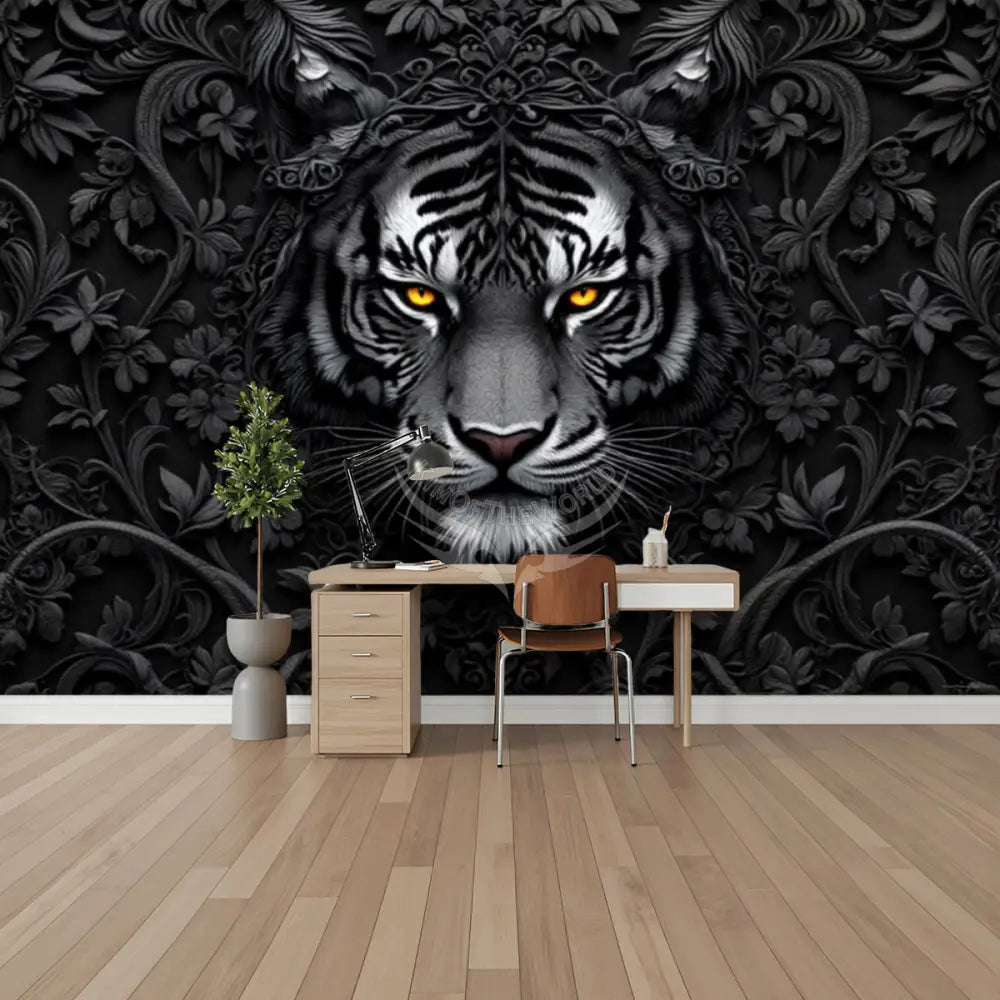 3D Gothic Black & White Tiger Unpasted Mural Wallpaper 144’’x100’’ - 144’’x100’’ - Wall Coverings