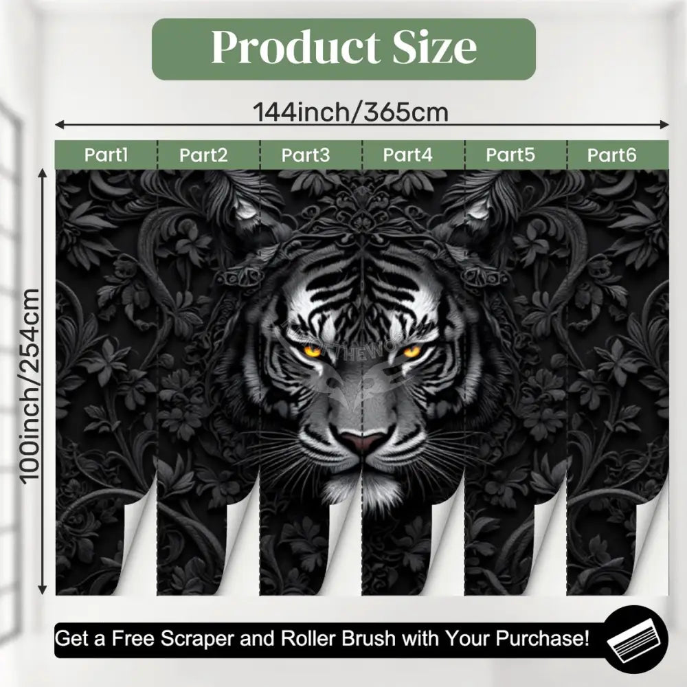 3D Gothic Black & White Tiger Unpasted Mural Wallpaper 144’’x100’’ - 144’’x100’’ - Wall Coverings