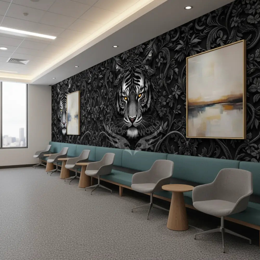 3D Gothic Black & White Tiger Unpasted Mural Wallpaper 144’’x100’’ - 144’’x100’’ - Wall Coverings