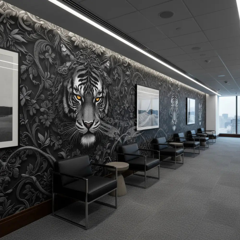 3D Gothic Black & White Tiger Unpasted Mural Wallpaper 144’’x100’’ - 144’’x100’’ - Wall Coverings
