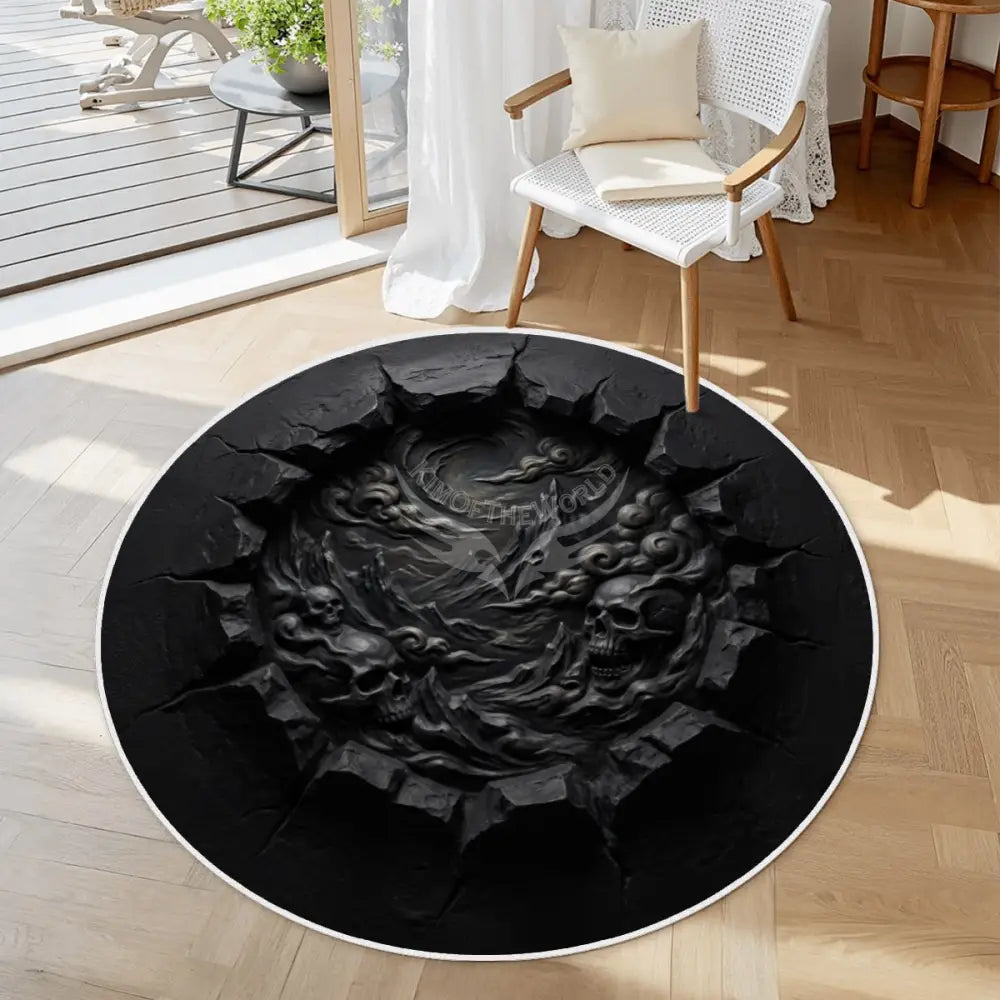 3D Gothic Breakout Haunted Skulls Horror Halloween All Year Black Soft Round Area Rug with White Border 39.4’’x39.4’’