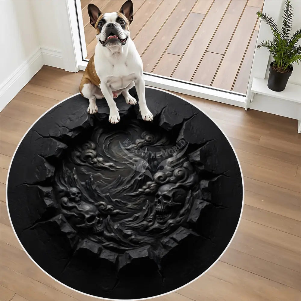 3D Gothic Breakout Haunted Skulls Horror Halloween All Year Black Soft Round Area Rug with White Border Rugs & Mats