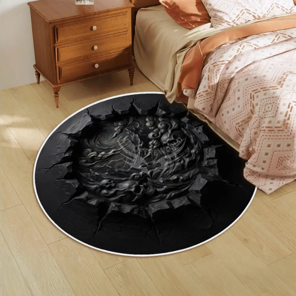 3D Gothic Breakout Haunted Skulls Horror Halloween All Year Black Soft Round Area Rug with White Border Rugs & Mats