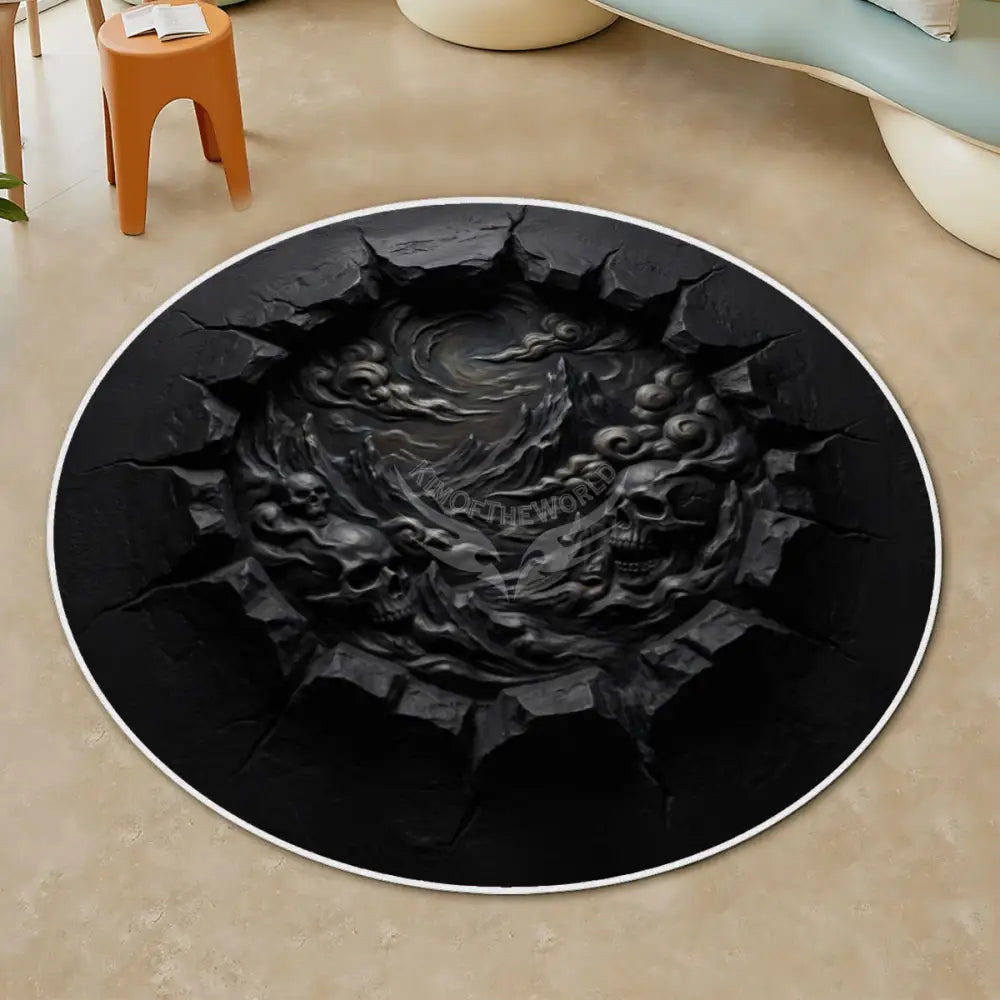 3D Gothic Breakout Haunted Skulls Horror Halloween All Year Black Soft Round Area Rug with White Border Rugs & Mats