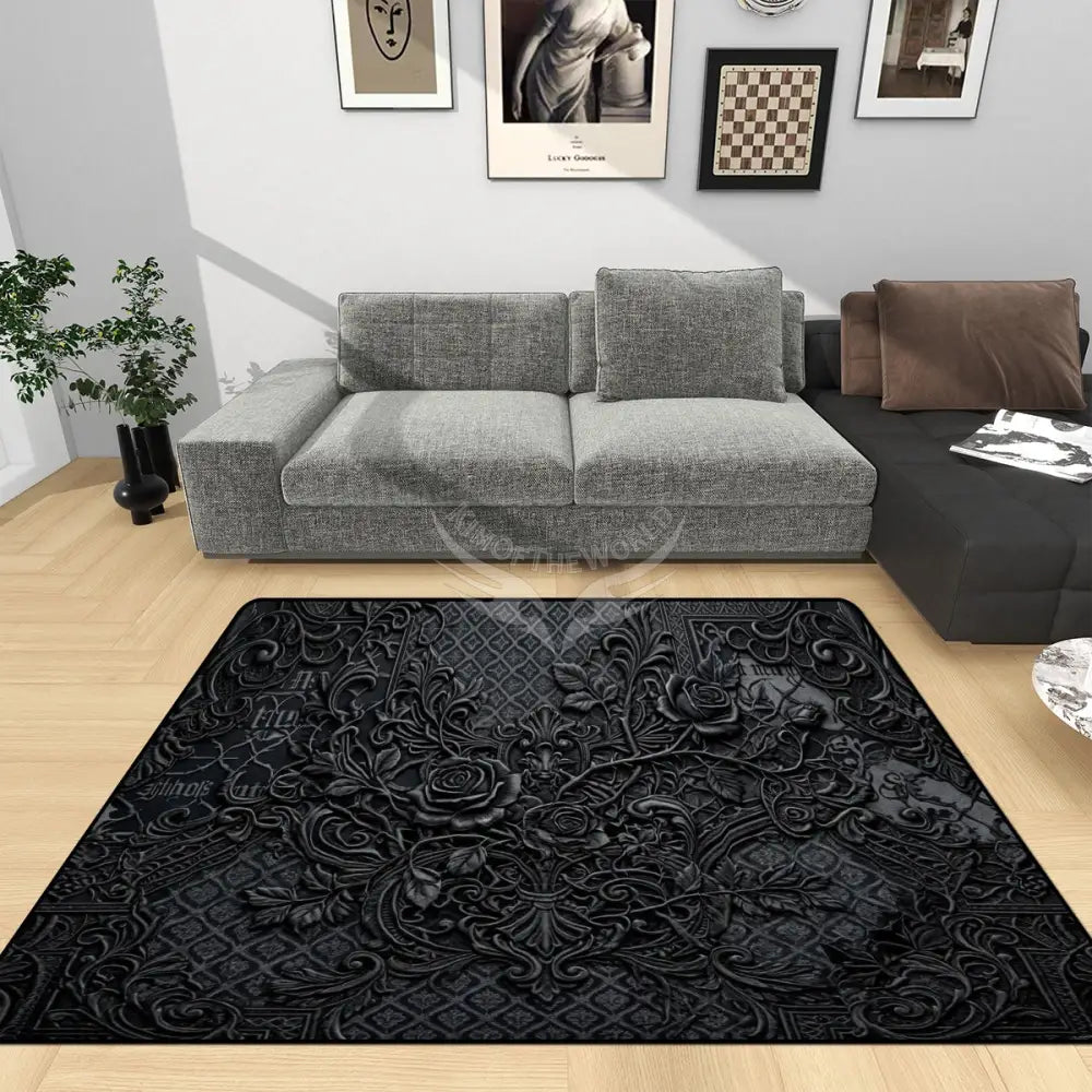 3D Gothic Floral Text Print Layered Area Rug Floor Carpet 8x5.3 - 96’’x64’’ - Rugs & Mats