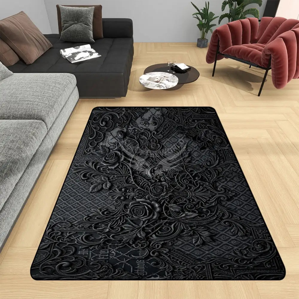 3D Gothic Floral Text Print Layered Area Rug Floor Carpet 8x5.3 - 96’’x64’’ - Rugs & Mats