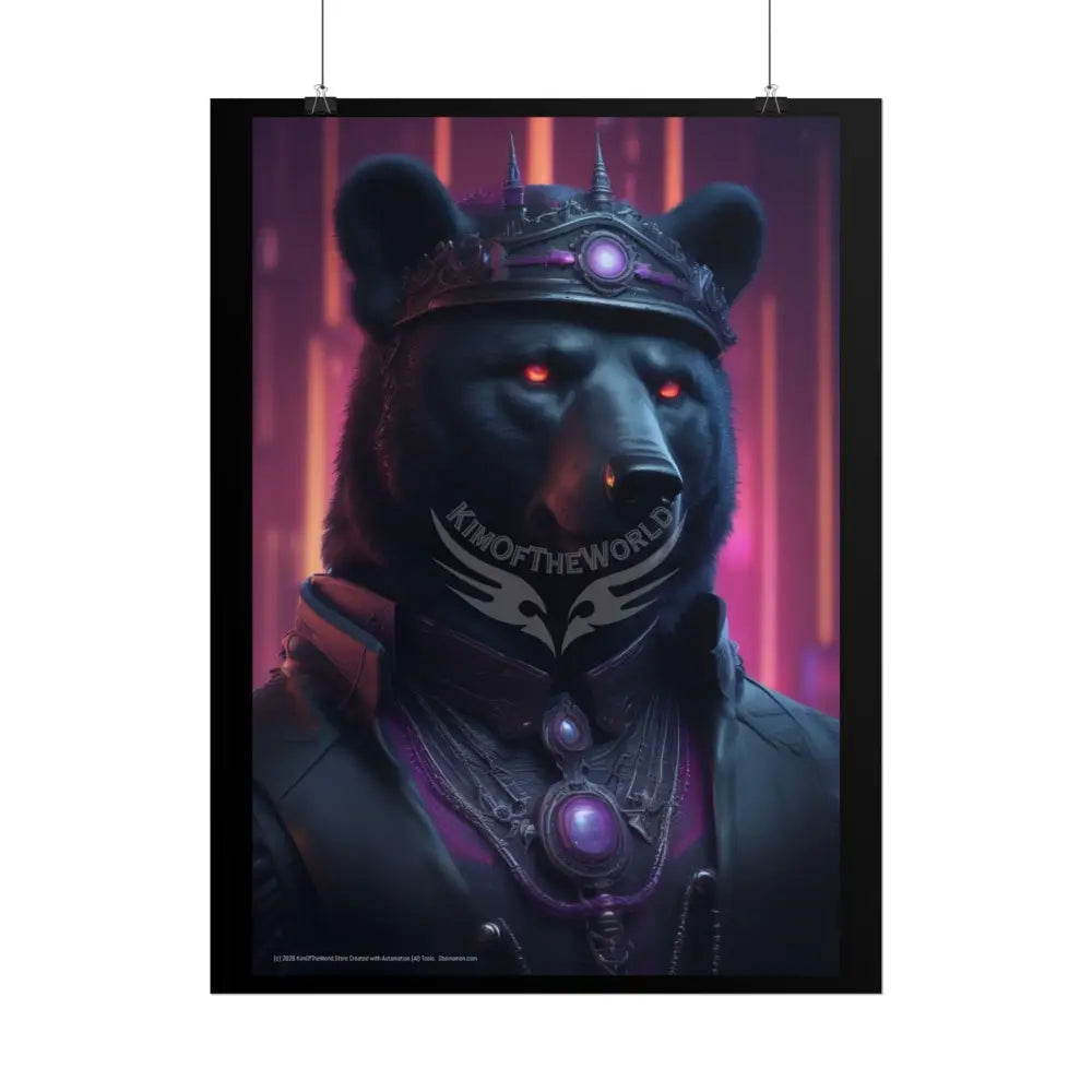 3D Gothic Steampunk Black Bear Glowing Eyes - Furry Friends Rolled Posters Poster