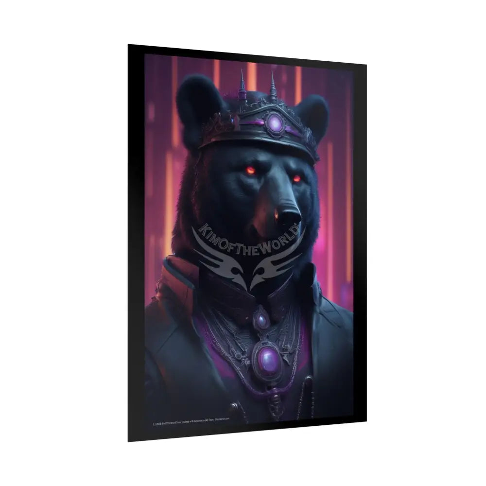 3D Gothic Steampunk Black Bear Glowing Eyes - Furry Friends Rolled Posters Poster