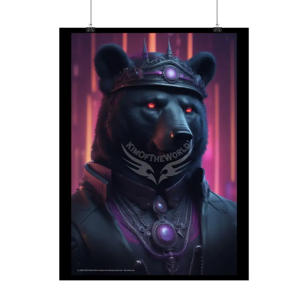 3D Gothic Steampunk Black Bear Glowing Eyes - Furry Friends Rolled Posters Poster