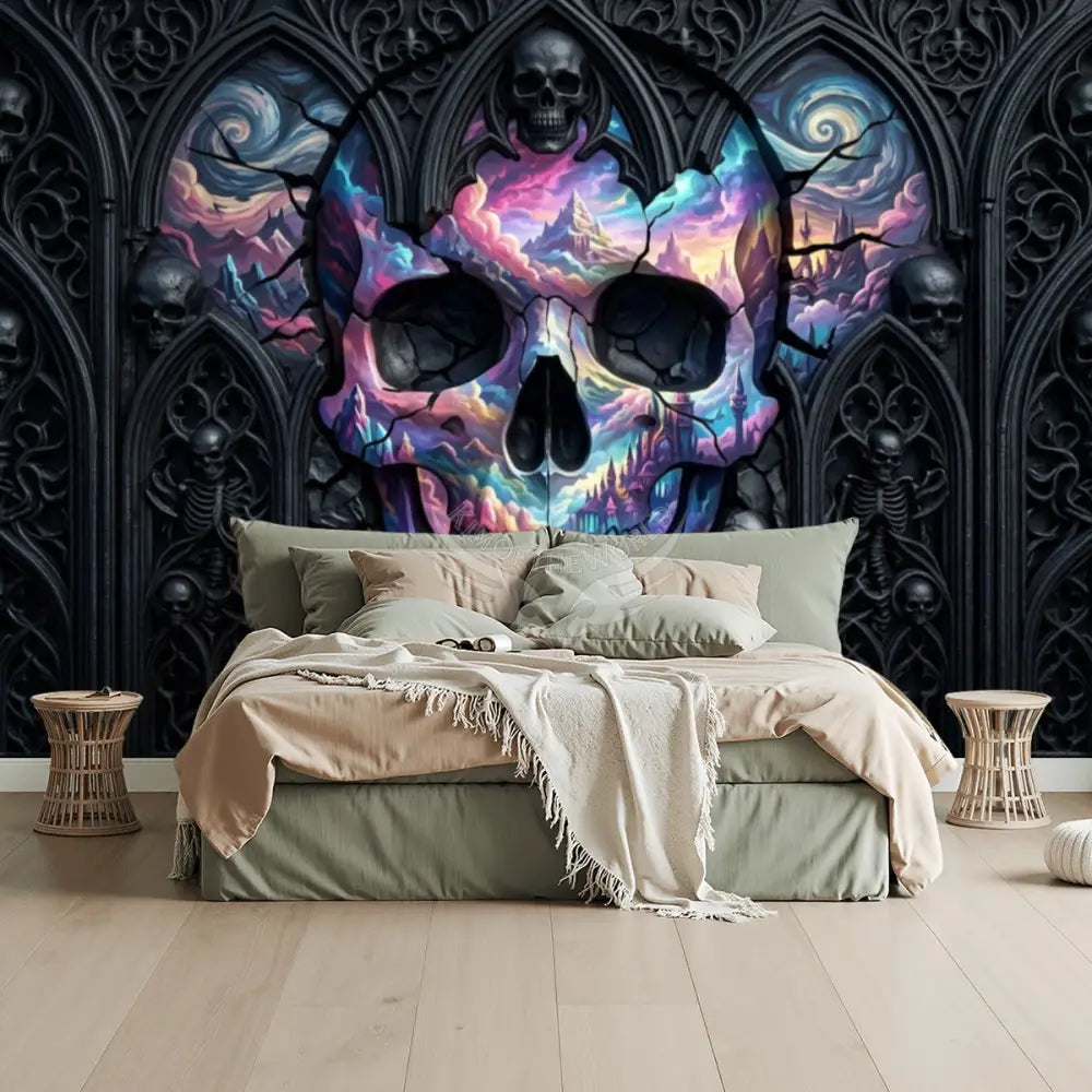 3D Gothic Wall Skull Portal Unpasted Mural Wallpaper 144’’x100’’ 144’’x100’’ Wall Coverings