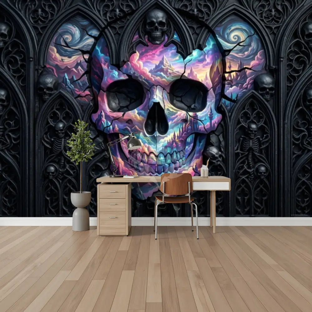 3D Gothic Wall Skull Portal Unpasted Mural Wallpaper 144’’x100’’ 144’’x100’’ Wall Coverings