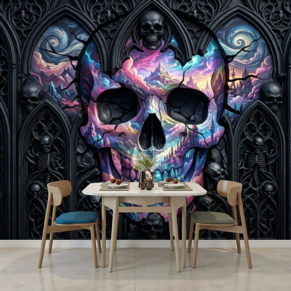 3D Gothic Wall Skull Portal Unpasted Mural Wallpaper 144’’x100’’ 144’’x100’’ Wall Coverings