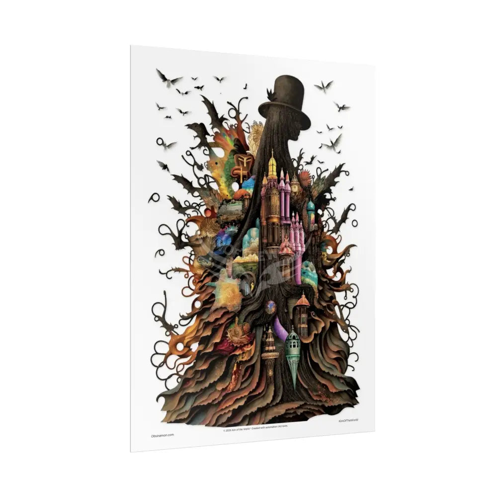 3D Gothic Weird World Pop-Out Multi-Dimension Sunset & Black Matte Bedded Landscapes Collage - rolled poster single set