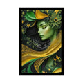 3D Green and Gold Foil Leaf Woman Lady Poster — Nature-Inspired Rolled Framable Print green and gold motif 20″ x 30″