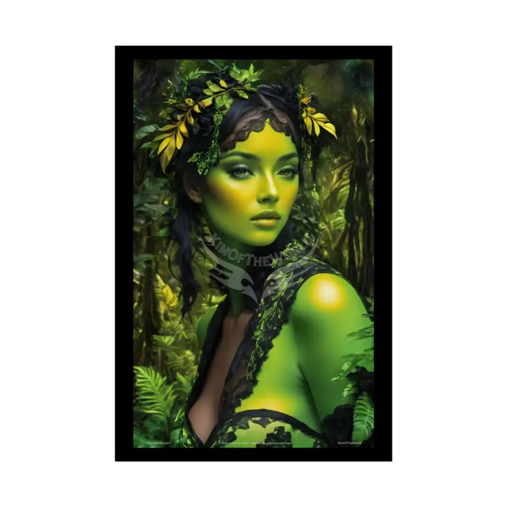 3D Green and Gold Foil Leaf Woman Lady Poster — Nature-Inspired Rolled Framable Print green and gold motif 20″ x 30″