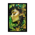 3D Green and Gold Foil Leaf Woman Lady Poster — Nature-Inspired Rolled Framable Print green and gold motif 20″ x 30″
