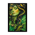 3D Green and Gold Foil Leaf Woman Lady Poster — Nature-Inspired Rolled Framable Print green and gold motif 20″ x 30″