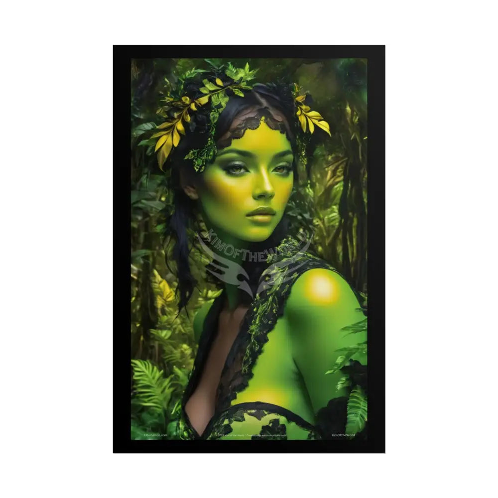 3D Green and Gold Foil Leaf Woman Lady Poster — Nature-Inspired Rolled Framable Print green and gold motif 24’’ x 36’’
