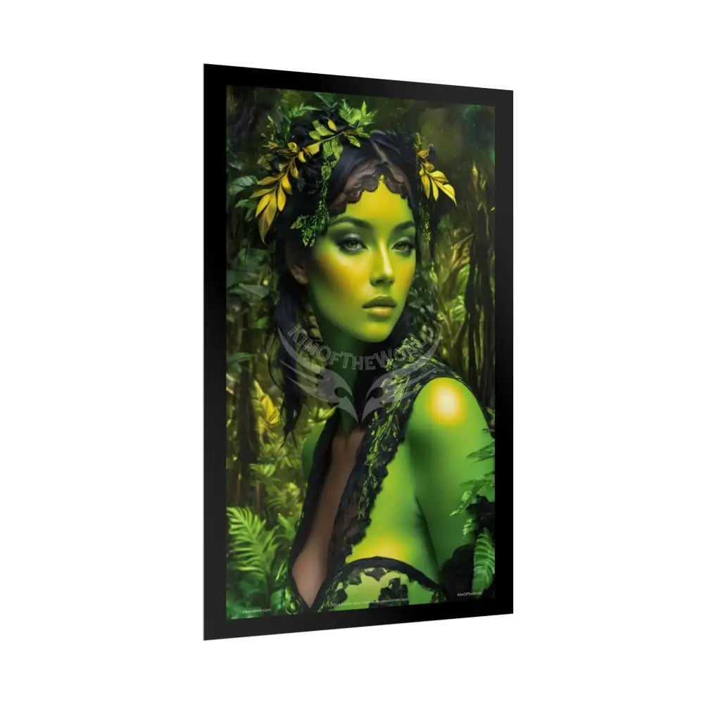 3D Green and Gold Foil Leaf Woman Lady Poster — Nature-Inspired Rolled Framable Print green and gold motif Poster