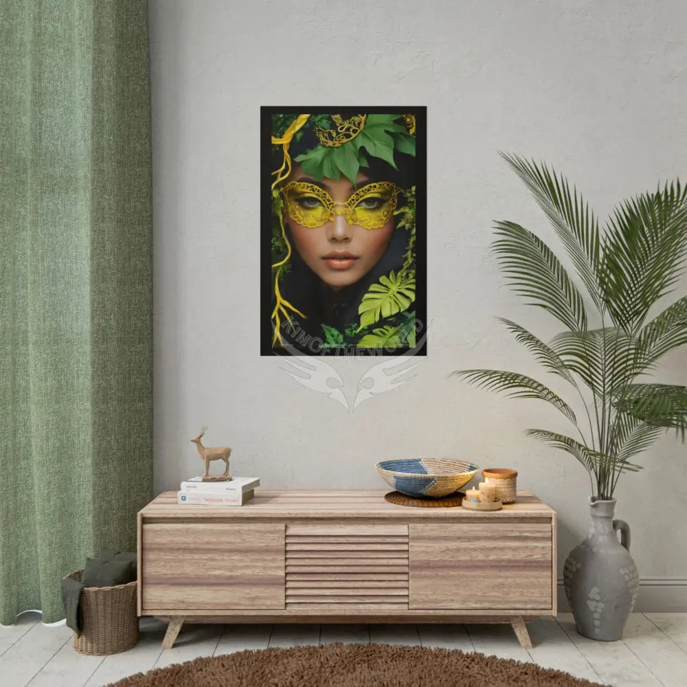 3D Green and Gold Foil Leaf Woman Lady Poster — Nature-Inspired Rolled Framable Print green and gold motif Poster