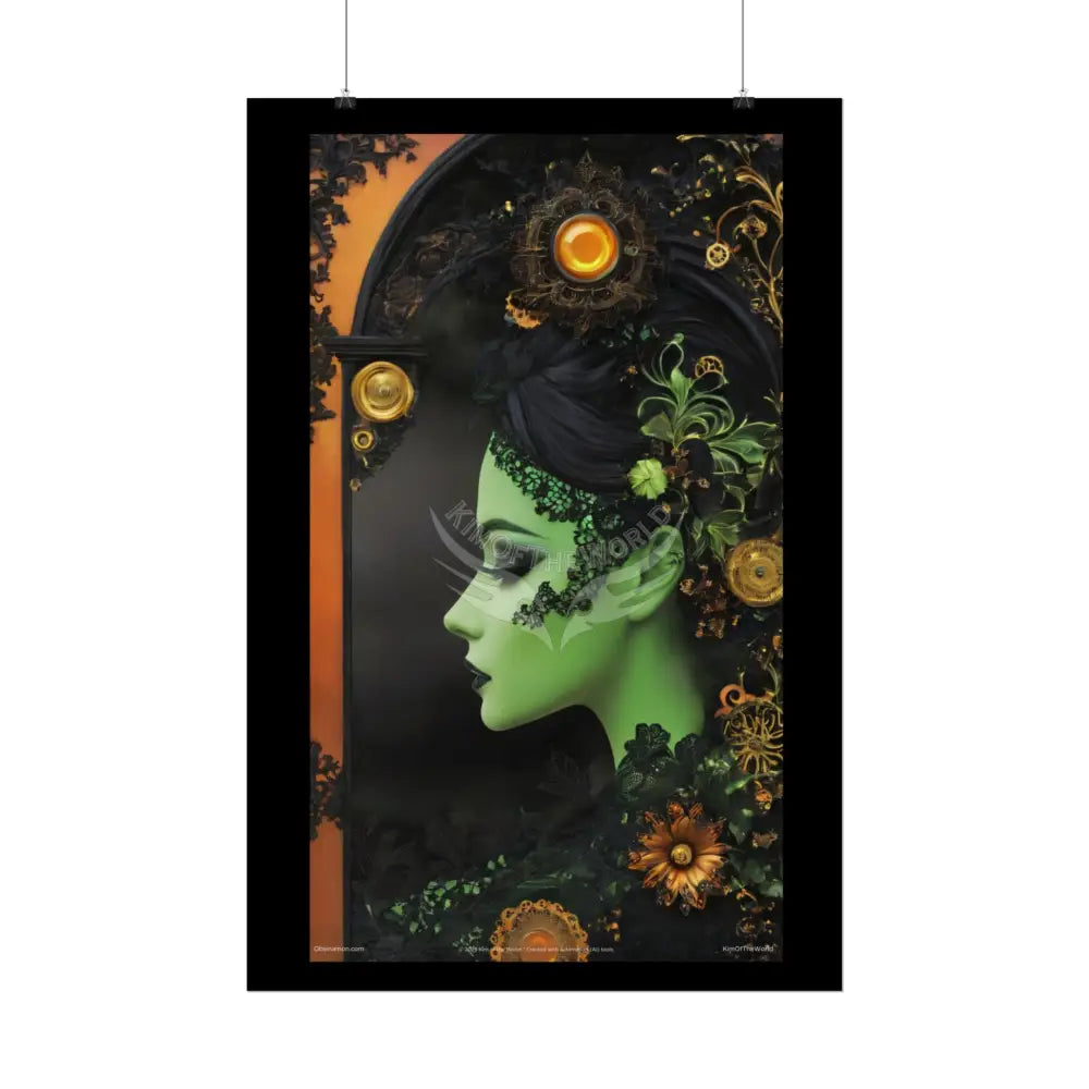 3D Green and Gold Foil Leaf Woman Lady Poster — Nature-Inspired Rolled Framable Print green and gold motif Poster
