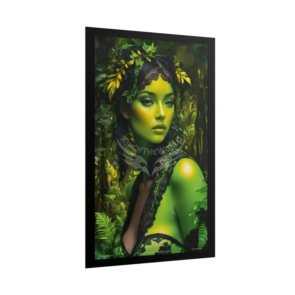 3D Green and Gold Foil Leaf Woman Lady Poster — Nature-Inspired Rolled Framable Print green and gold motif Poster