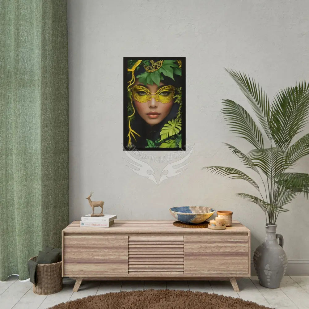 3D Green and Gold Foil Leaf Woman Lady Poster — Nature-Inspired Rolled Framable Print green and gold motif Poster