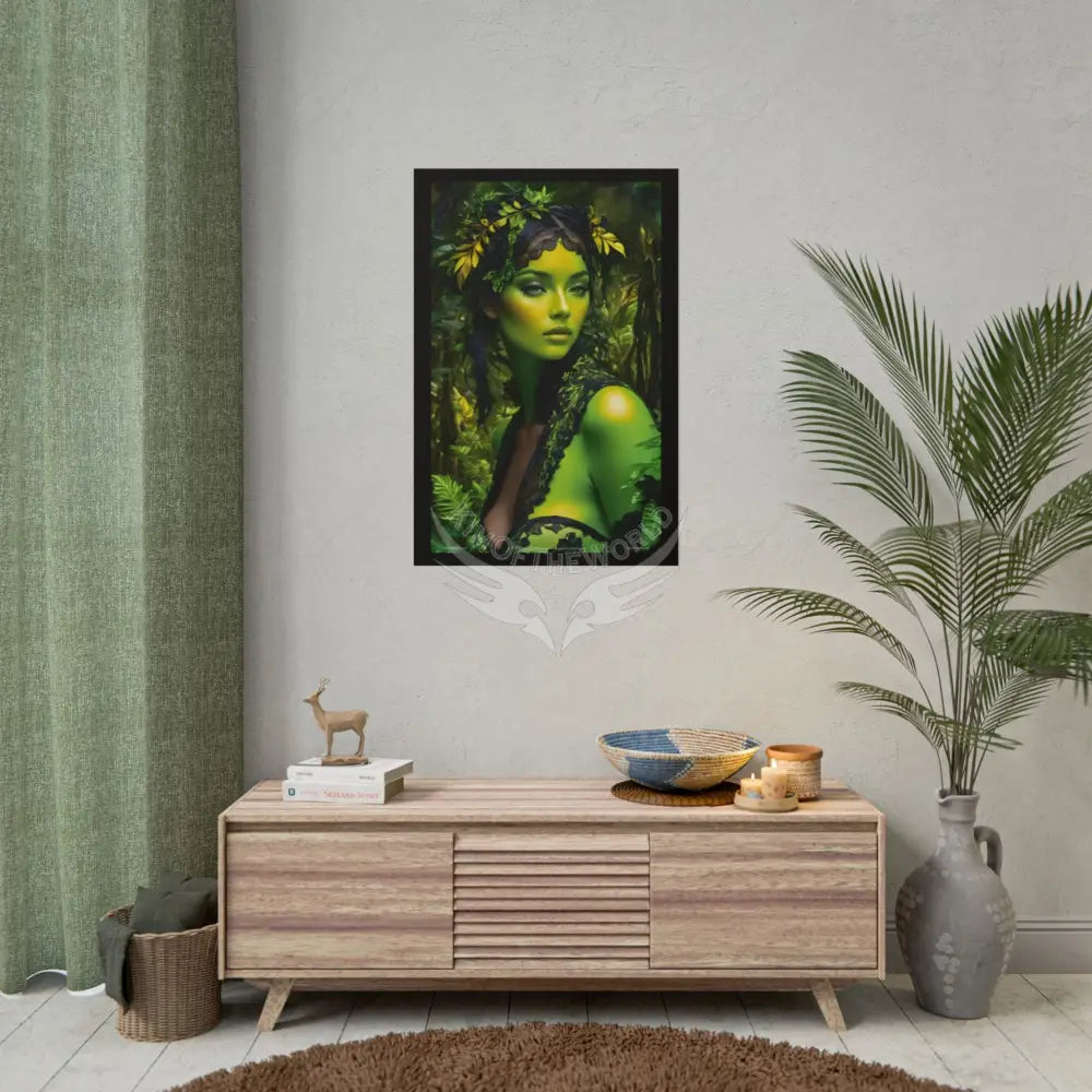 3D Green and Gold Foil Leaf Woman Lady Poster — Nature-Inspired Rolled Framable Print green and gold motif Poster