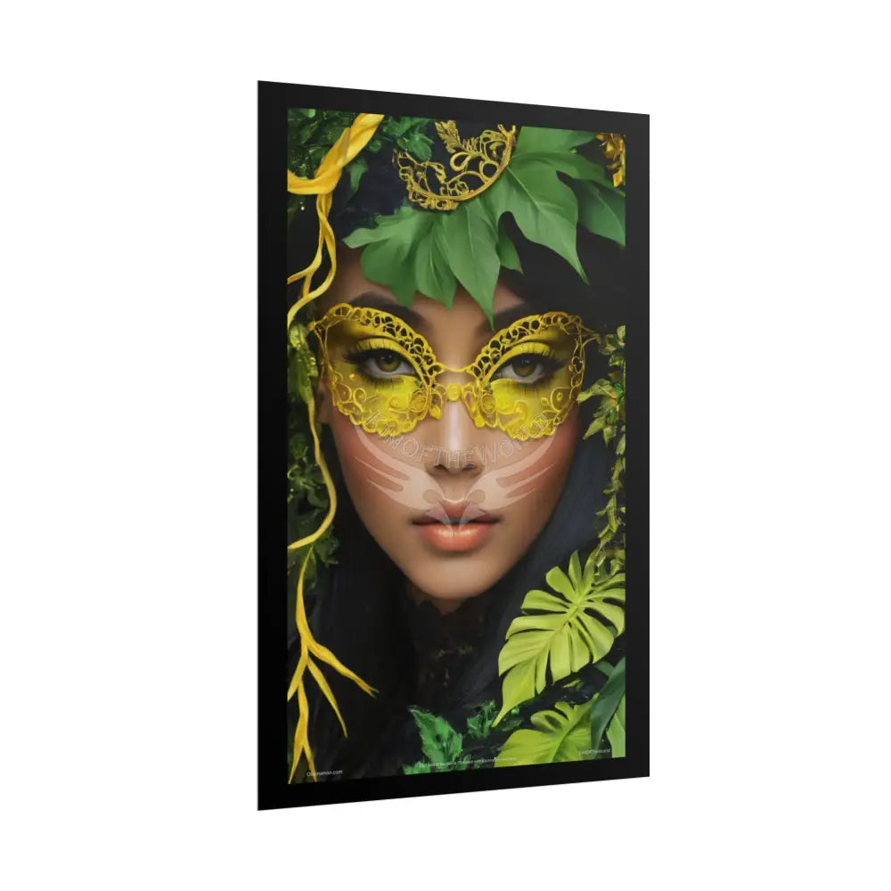 3D Green and Gold Foil Leaf Woman Lady Poster — Nature-Inspired Rolled Framable Print green and gold motif Poster
