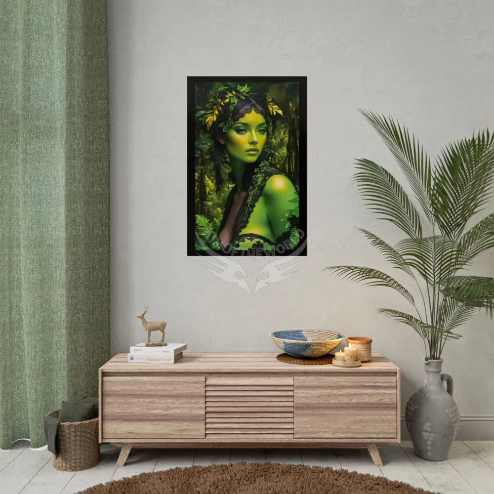 3D Green and Gold Foil Leaf Woman Lady Poster — Nature-Inspired Rolled Framable Print green and gold motif Poster