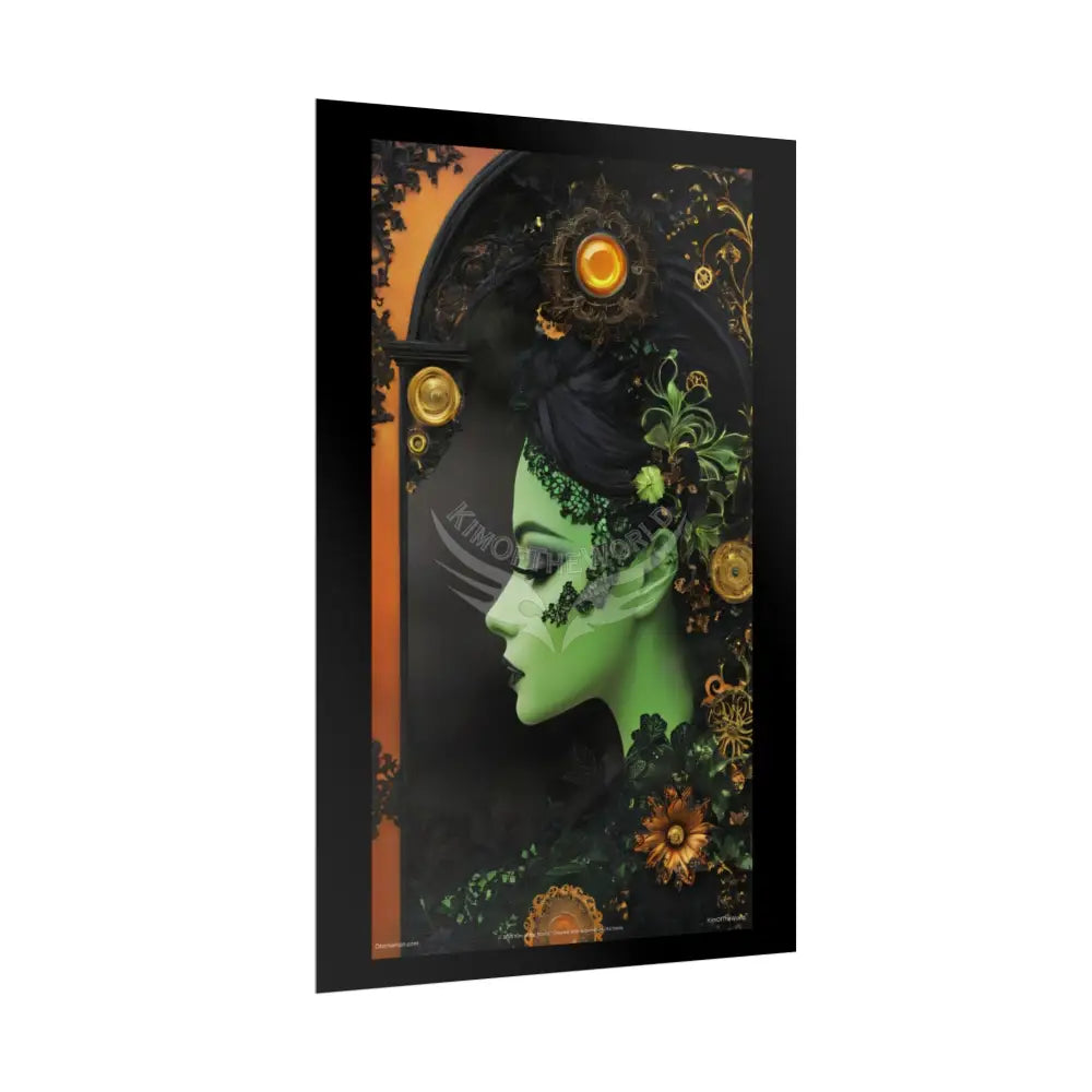 3D Green and Gold Foil Leaf Woman Lady Poster — Nature-Inspired Rolled Framable Print green and gold motif Poster
