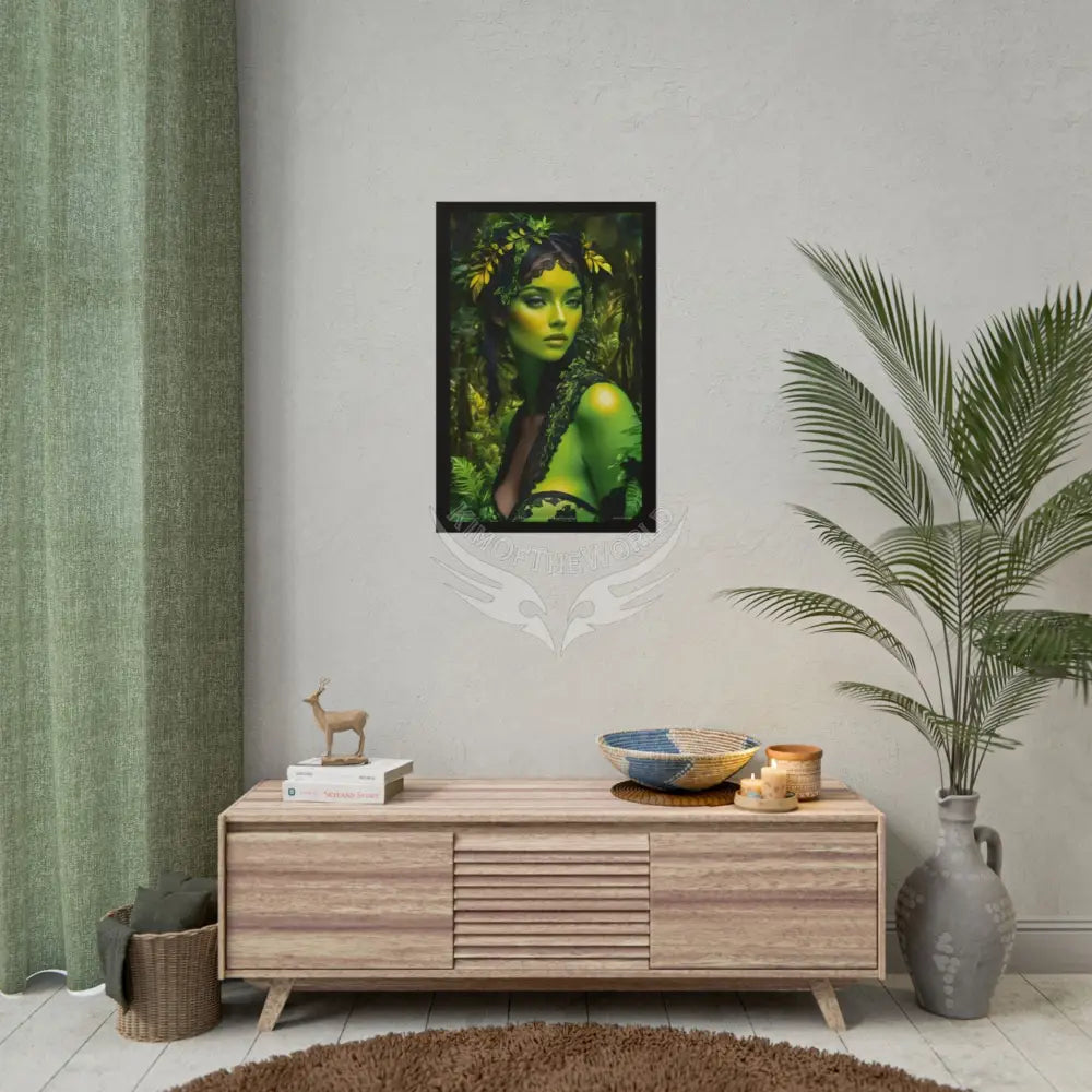 3D Green and Gold Foil Leaf Woman Lady Poster — Nature-Inspired Rolled Framable Print green and gold motif Poster