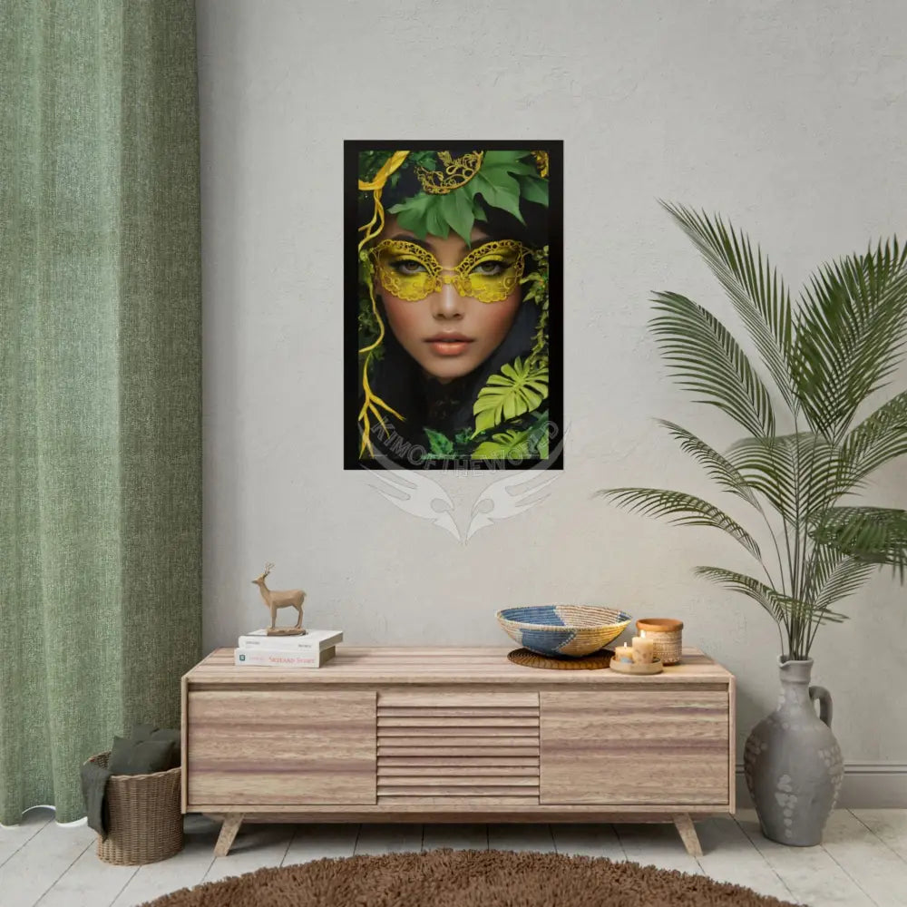 3D Green and Gold Foil Leaf Woman Lady Poster — Nature-Inspired Rolled Framable Print green and gold motif Poster