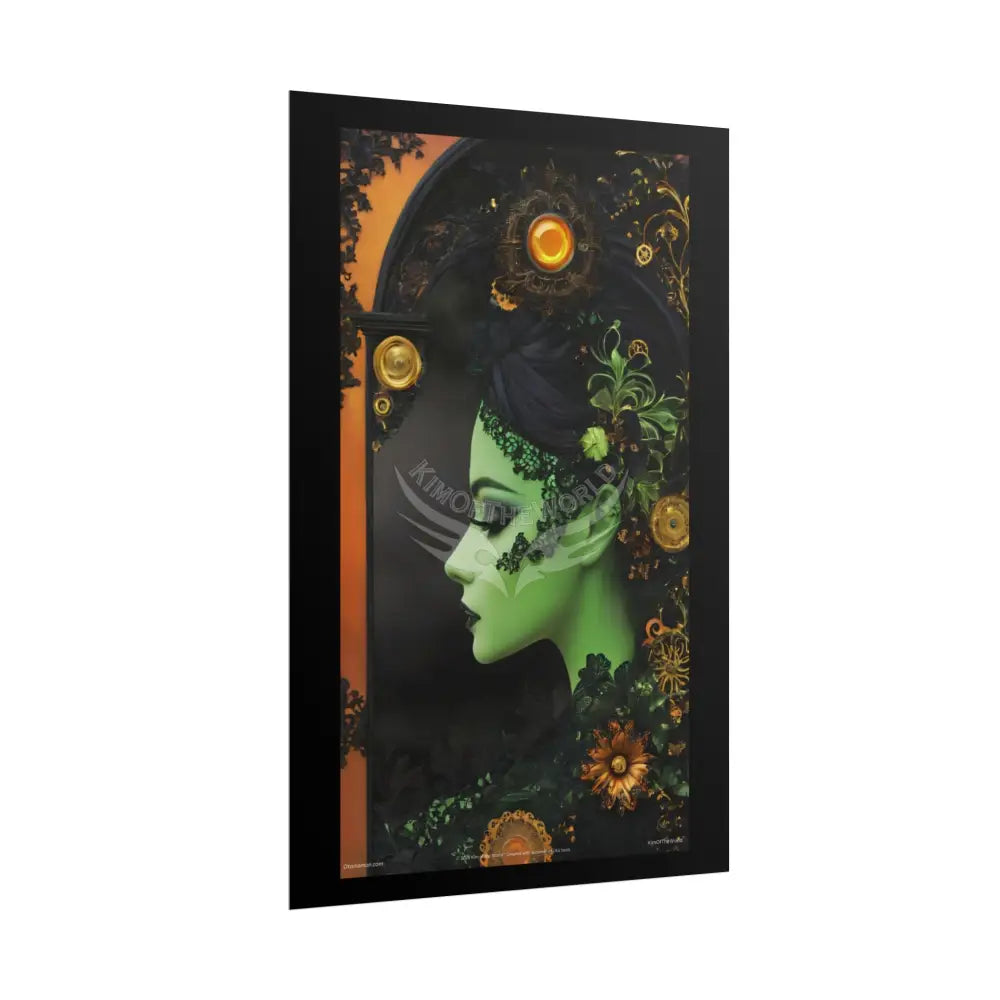 3D Green and Gold Foil Leaf Woman Lady Poster — Nature-Inspired Rolled Framable Print green and gold motif Poster