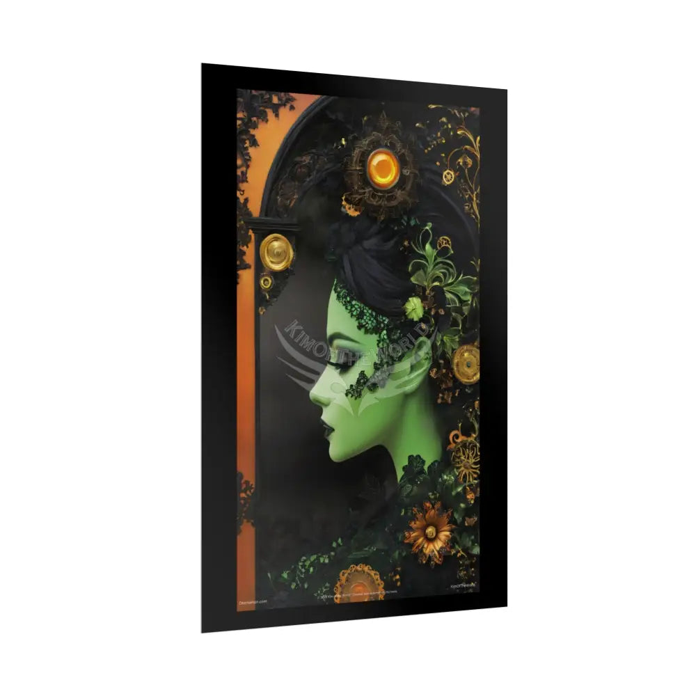3D Green and Gold Foil Leaf Woman Lady Poster — Nature-Inspired Rolled Framable Print green and gold motif Poster