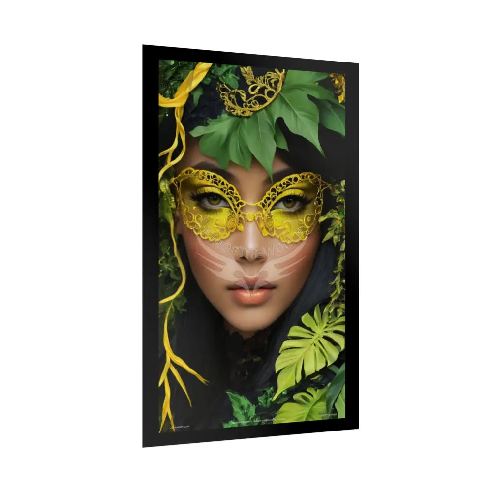 3D Green and Gold Foil Leaf Woman Lady Poster — Nature-Inspired Rolled Framable Print green and gold motif Poster