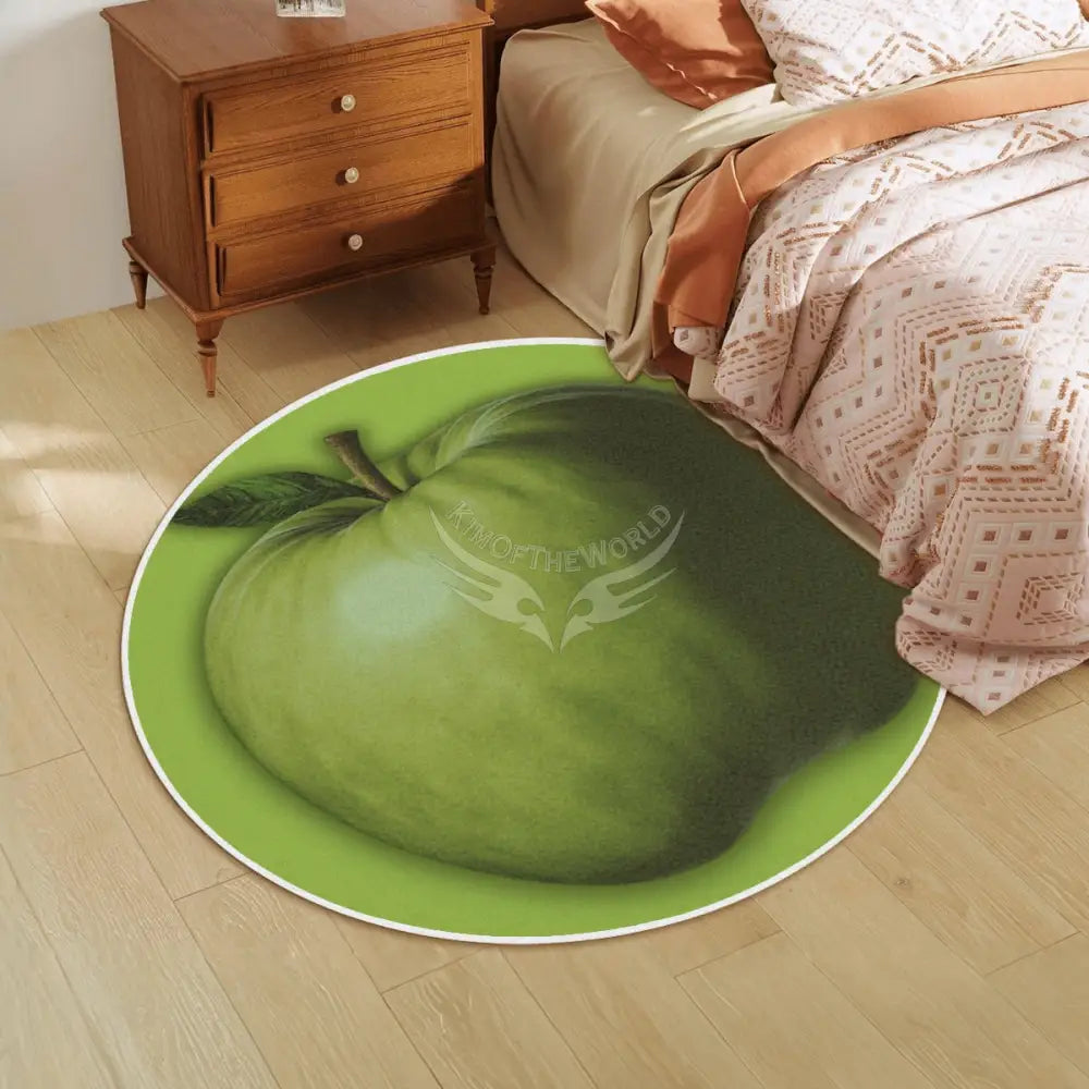 3D Green Apple Soft Round Area Rug with White Border Rugs & Mats