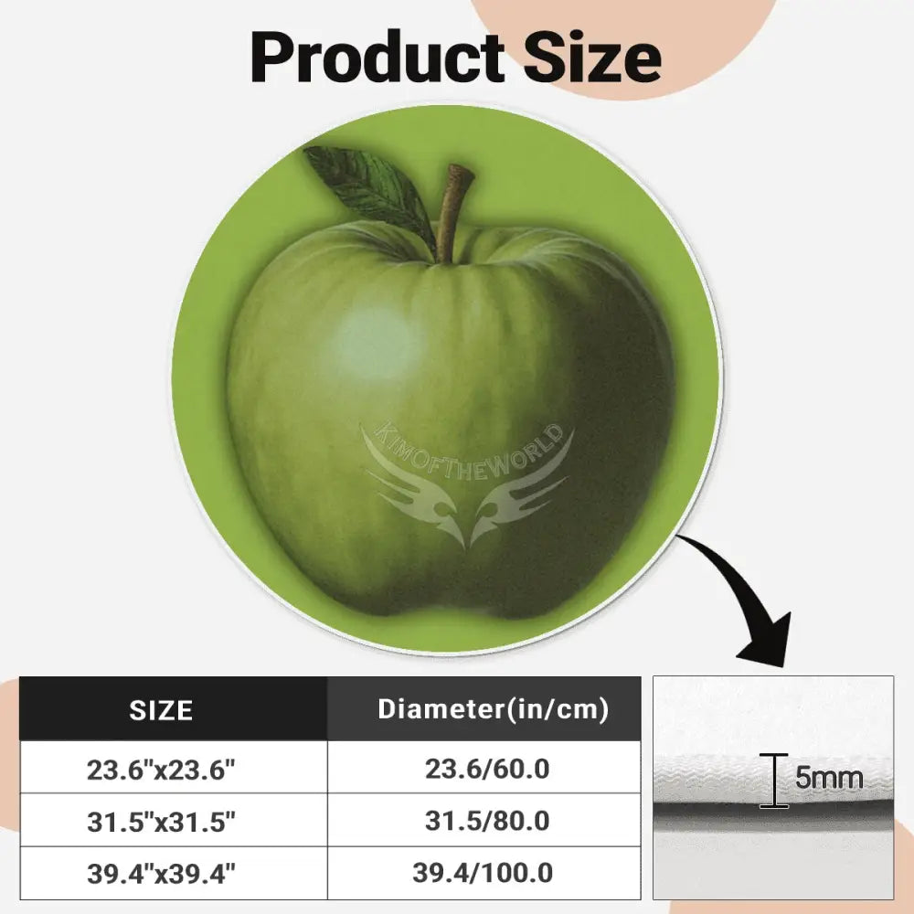 3D Green Apple Soft Round Area Rug with White Border Rugs & Mats
