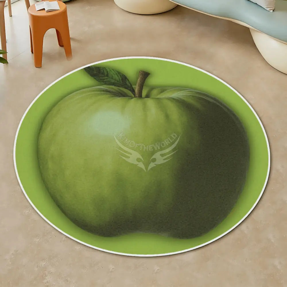3D Green Apple Soft Round Area Rug with White Border Rugs & Mats