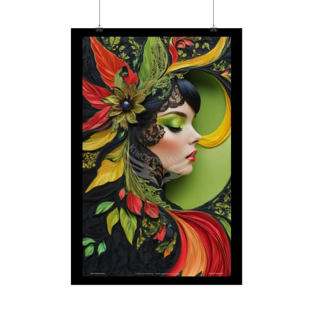3D Green Leaf Woman Lady Poster — Nature-Inspired Rolled Framable Print green and gold motif Poster