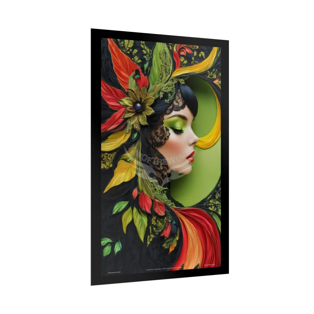 3D Green Leaf Woman Lady Poster — Nature-Inspired Rolled Framable Print green and gold motif Poster
