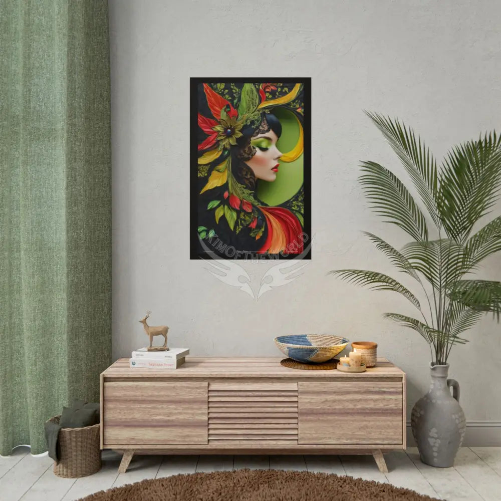 3D Green Leaf Woman Lady Poster — Nature-Inspired Rolled Framable Print green and gold motif Poster