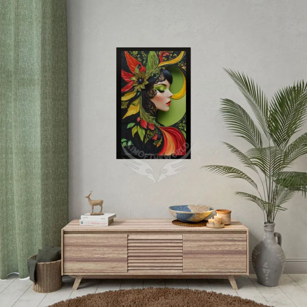 3D Green Leaf Woman Lady Poster — Nature-Inspired Rolled Framable Print green and gold motif Poster
